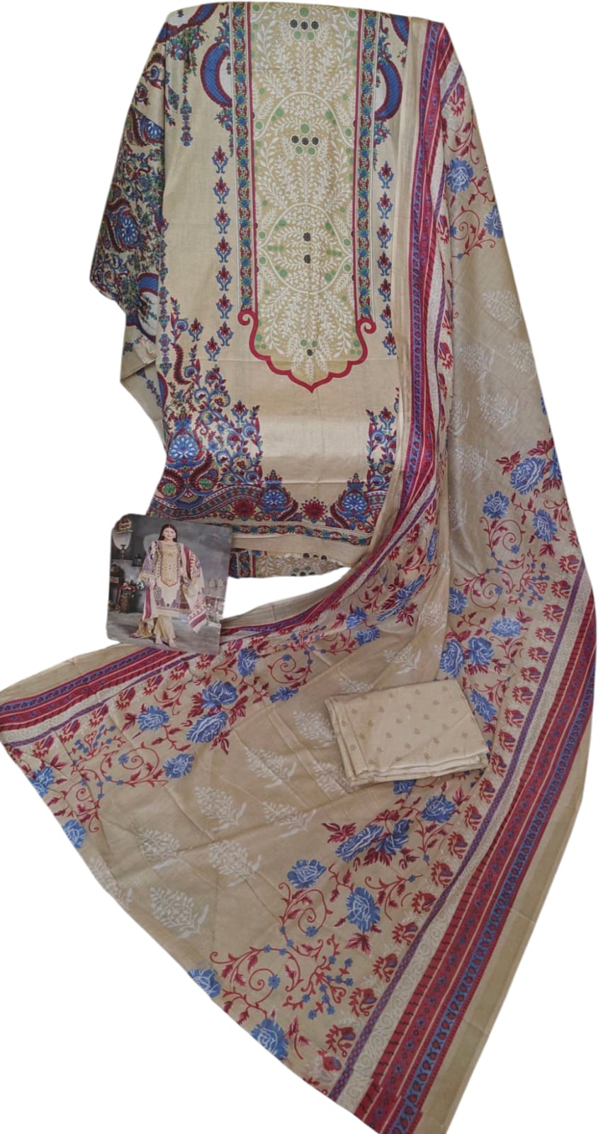 Alrani Fashion pure cotton unstitched suit (cream colour)